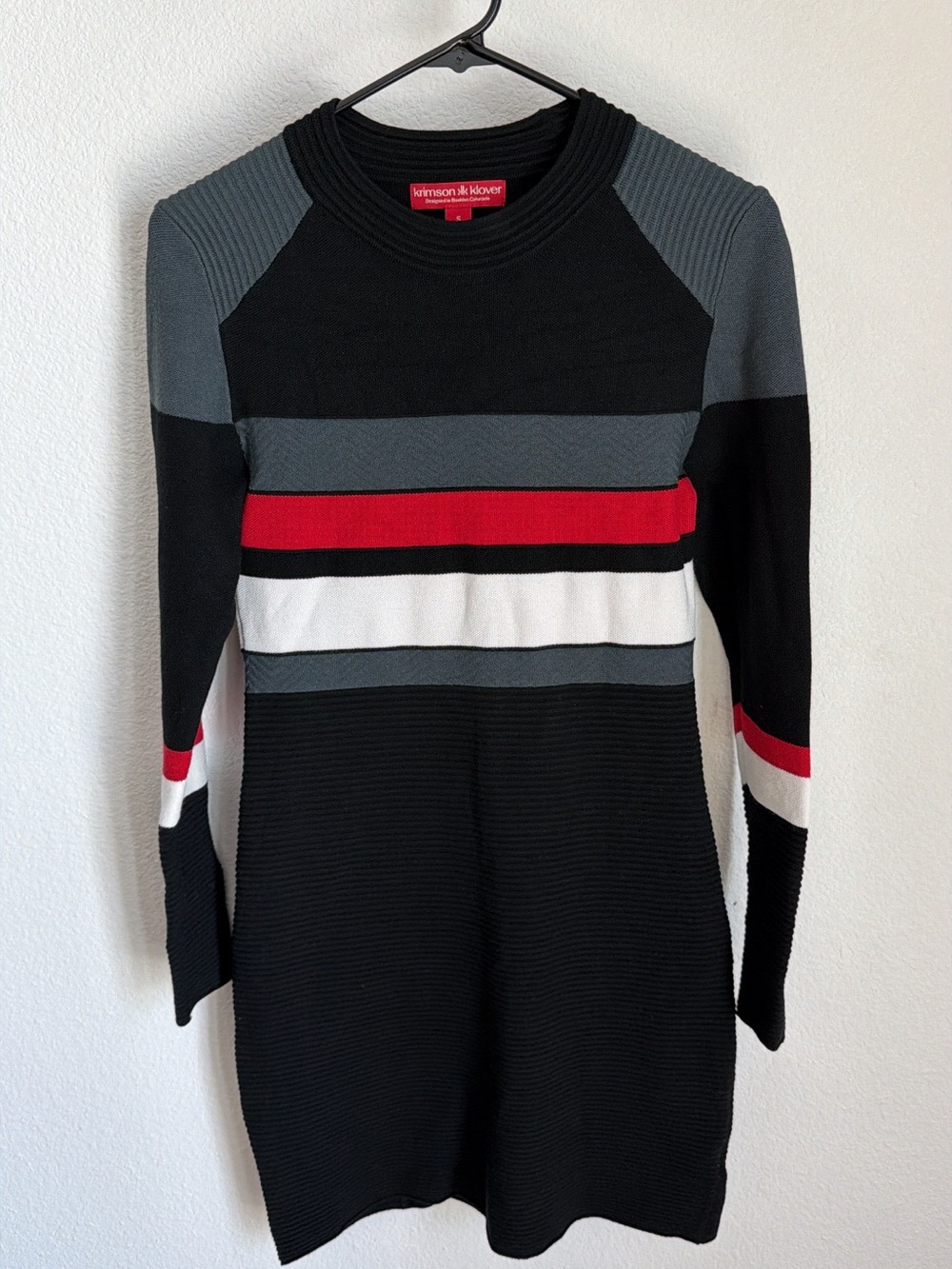 Krimson Klover Black, Gray & Red Striped Knit Sweater Dress - Size Small
